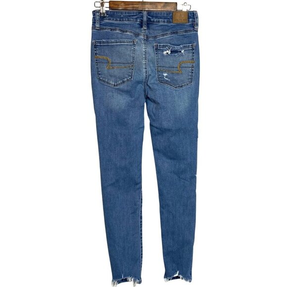 American Eagle Super Hi-Rise Distressed Blue Jeggings Size 6 Regular - Picture 2 of 9